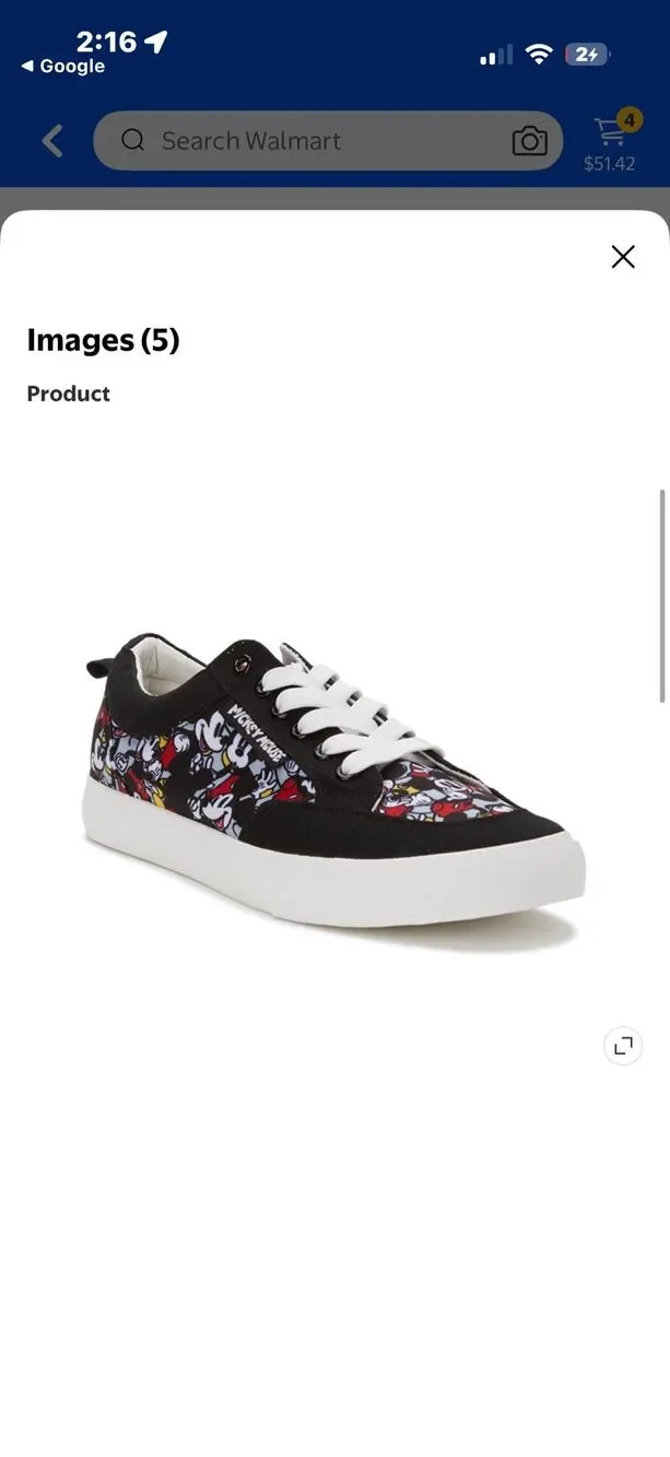 Disney Ground Up Mickey Mouse Print Mens Low Top Canvas Sneakers Black Size 11.5